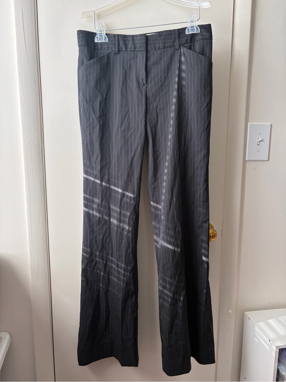 Theory Black Pinstripe Trousers